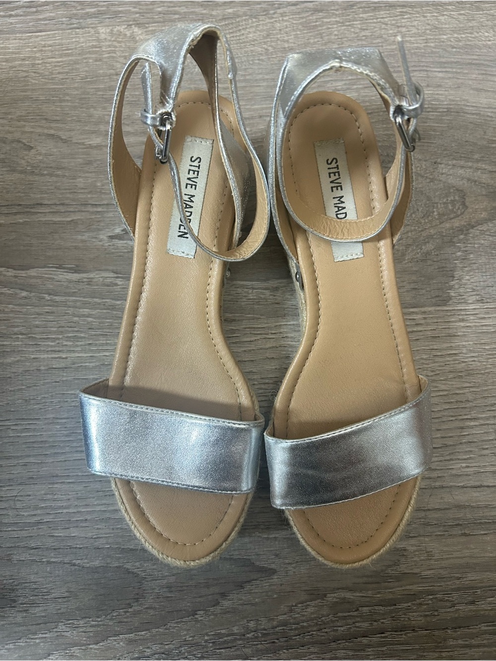 Steve Madden Metallic Silver Ankle-Strap Sandals